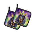 Gordon Setter King of Mardi Gras Pot Holder Set of 2 Heat Resistant Quilted Hot Pads 7.5 x 7.5 Inch, Insulated Kitchen Trivets for Cooking & Baking