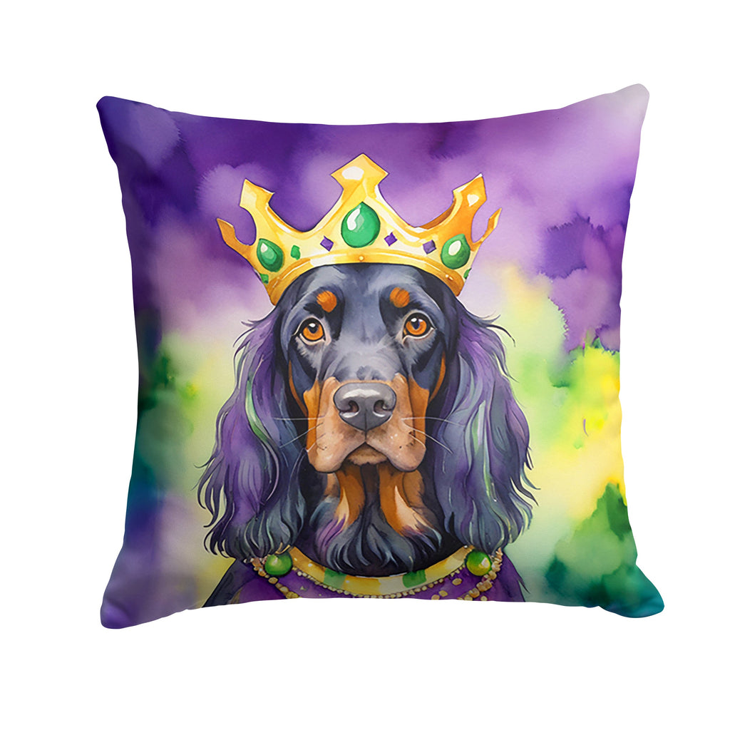 Gordon Setter King of Mardi Gras Decorative Throw Pillow 14x14 Indoor Outdoor Accent Cushion, Fabric Cover with Insert for Sofa, Bed, Porch & Living Room
