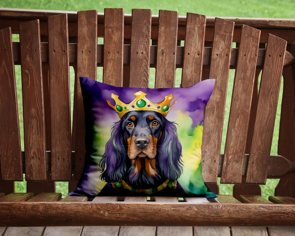Gordon Setter King of Mardi Gras Decorative Throw Pillow 14x14 Indoor Outdoor Accent Cushion, Fabric Cover with Insert for Sofa, Bed, Porch & Living Room