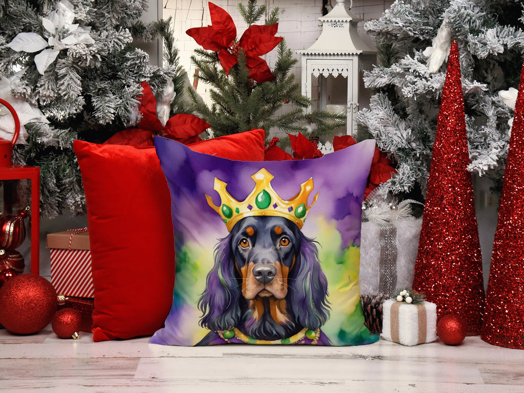Gordon Setter King of Mardi Gras Decorative Throw Pillow 14x14 Indoor Outdoor Accent Cushion, Fabric Cover with Insert for Sofa, Bed, Porch & Living Room