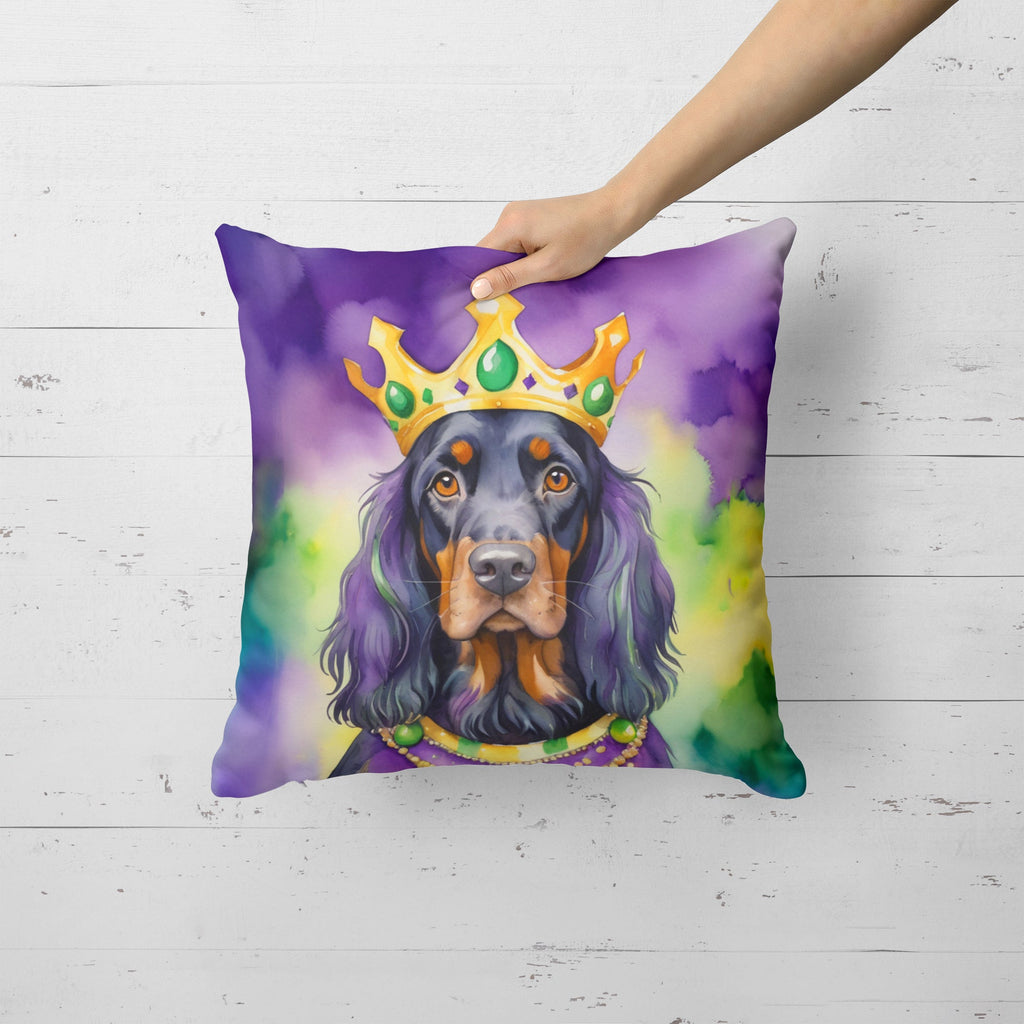 Gordon Setter King of Mardi Gras Decorative Throw Pillow 18x18 Indoor Outdoor Accent Cushion, Fabric Cover with Insert for Sofa, Bed, Porch & Living Room