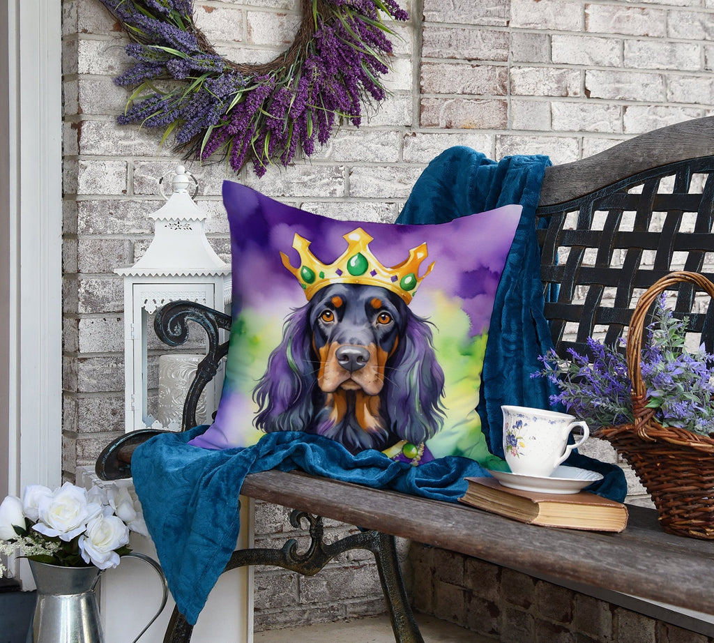 Gordon Setter King of Mardi Gras Decorative Throw Pillow 18x18 Indoor Outdoor Accent Cushion, Fabric Cover with Insert for Sofa, Bed, Porch & Living Room