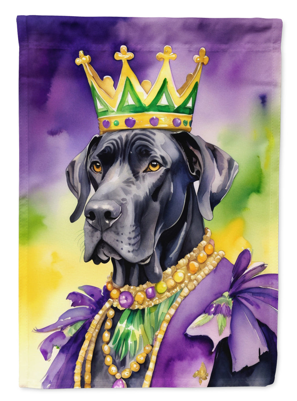 Great Dane King of Mardi Gras House Flag 28x40 Porch Sleeve Pole Decorative Outside Yard Banner Artwork Wall Hanging, Polyester