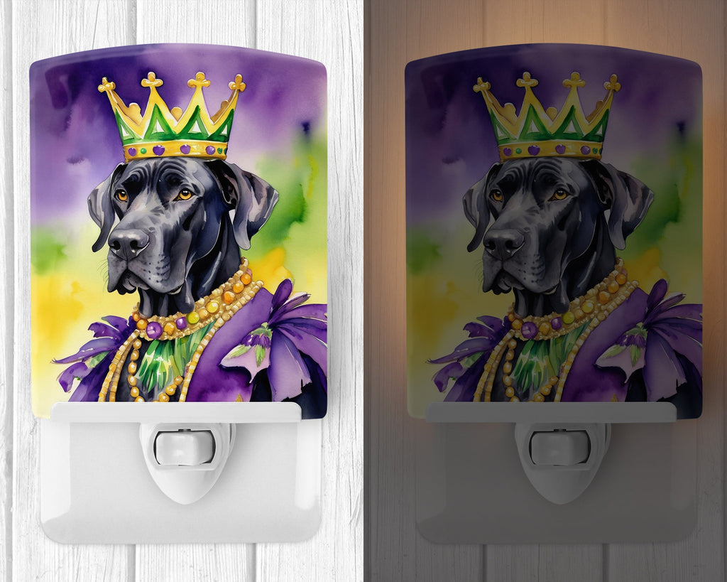 Great Dane King of Mardi Gras Ceramic Night Light Compact, UL-Certified, Ideal for Bedroom, Bathroom, Nursery, Hallway, Kitchen, 6x4x3, Multicolor