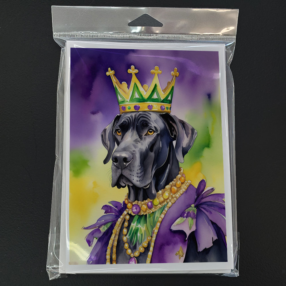 Great Dane King of Mardi Gras Greeting Cards Pack of 8 Blank Cards with Envelopes Whimsical A7 Size 5x7