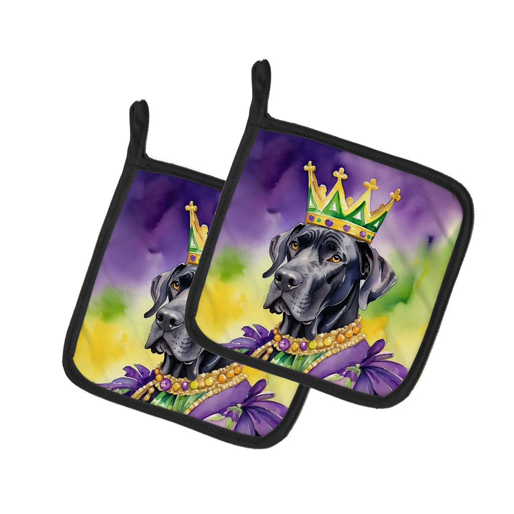 Great Dane King of Mardi Gras Pot Holder Set of 2 Heat Resistant Quilted Hot Pads 7.5 x 7.5 Inch, Insulated Kitchen Trivets for Cooking & Baking
