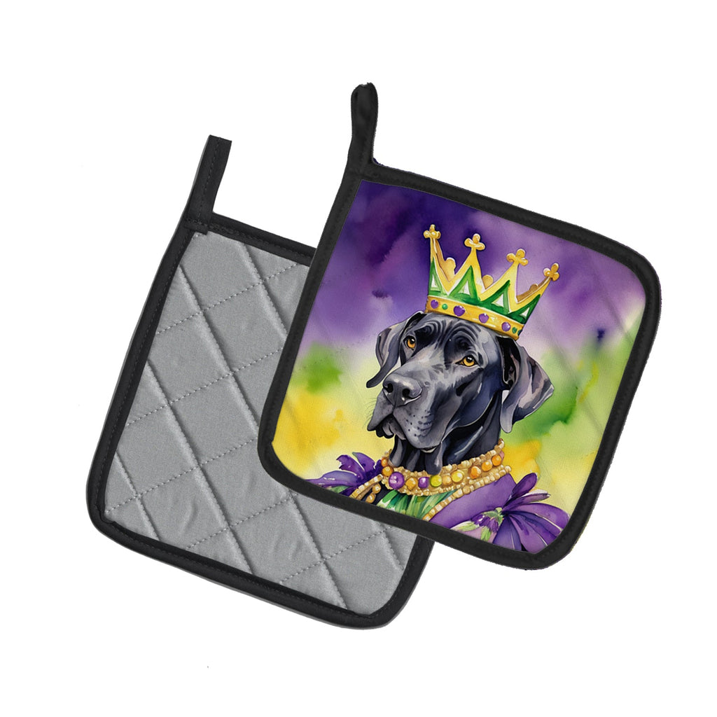 Great Dane King of Mardi Gras Pot Holder Set of 2 Heat Resistant Quilted Hot Pads 7.5 x 7.5 Inch, Insulated Kitchen Trivets for Cooking & Baking