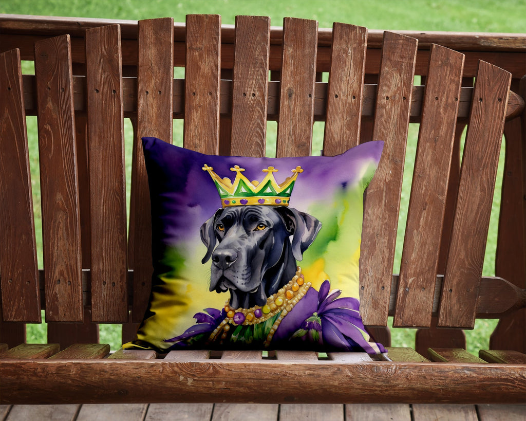 Great Dane King of Mardi Gras Decorative Throw Pillow 14x14 Indoor Outdoor Accent Cushion, Fabric Cover with Insert for Sofa, Bed, Porch & Living Room
