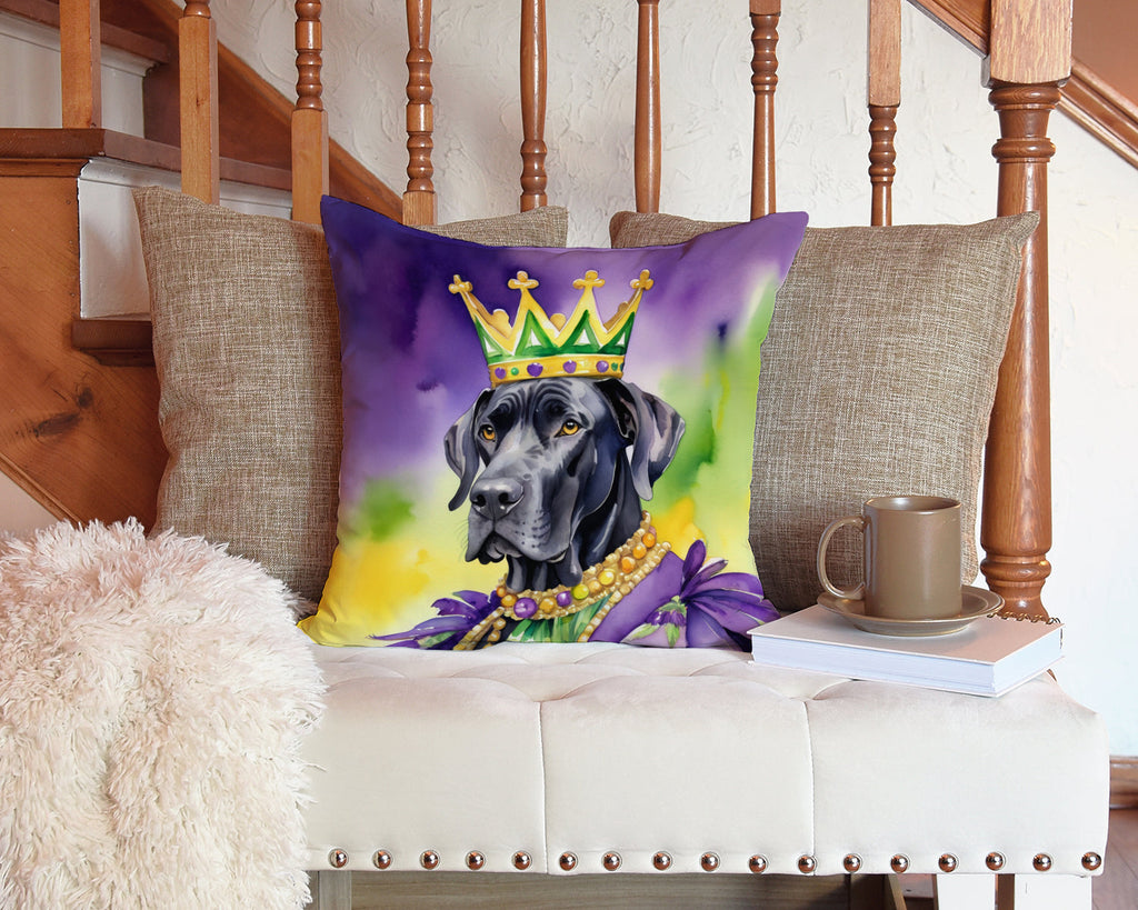 Great Dane King of Mardi Gras Decorative Throw Pillow 14x14 Indoor Outdoor Accent Cushion, Fabric Cover with Insert for Sofa, Bed, Porch & Living Room