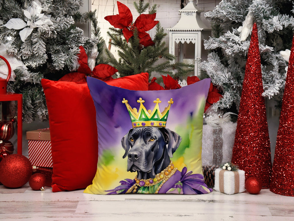 Great Dane King of Mardi Gras Decorative Throw Pillow 14x14 Indoor Outdoor Accent Cushion, Fabric Cover with Insert for Sofa, Bed, Porch & Living Room