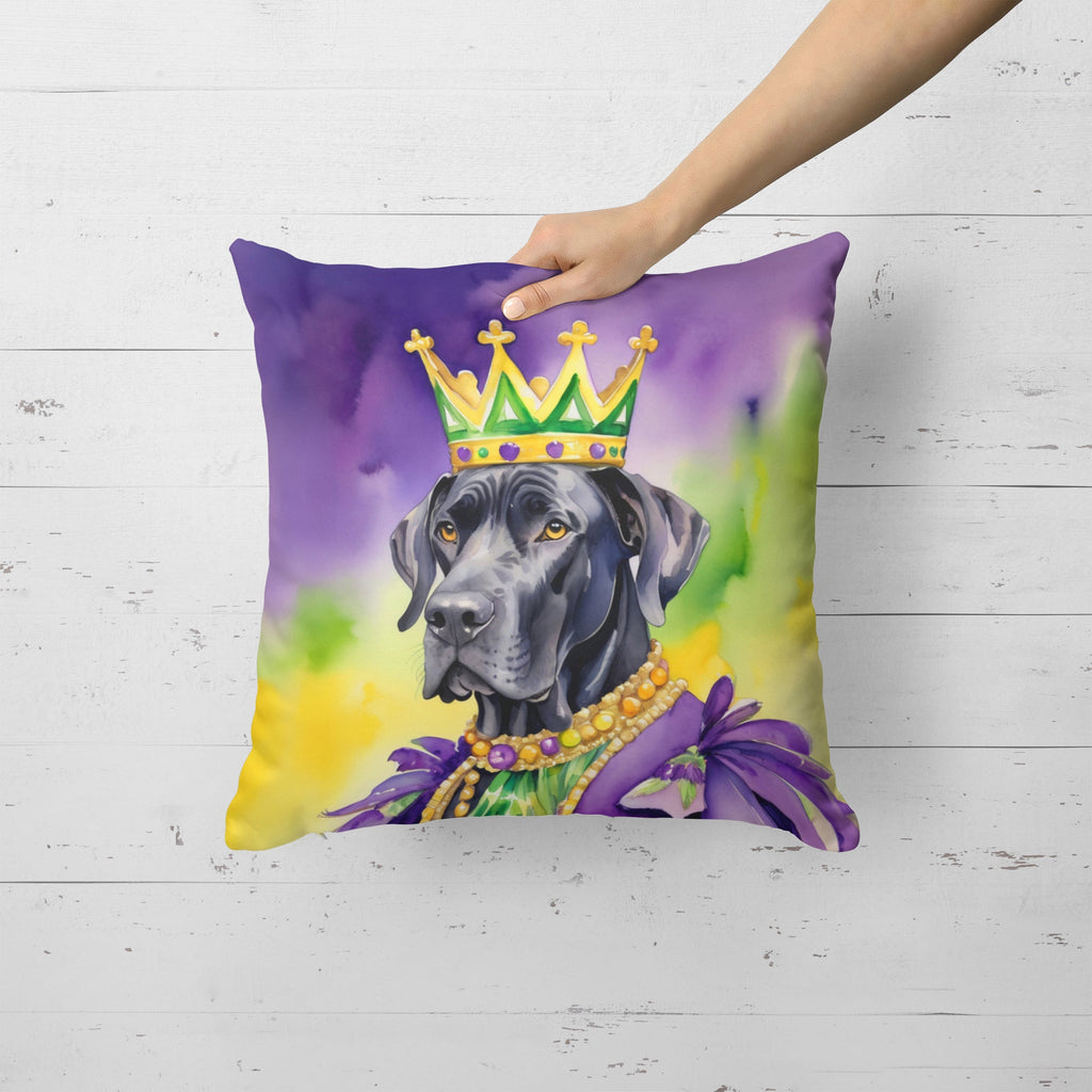Great Dane King of Mardi Gras Decorative Throw Pillow 18x18 Indoor Outdoor Accent Cushion, Fabric Cover with Insert for Sofa, Bed, Porch & Living Room