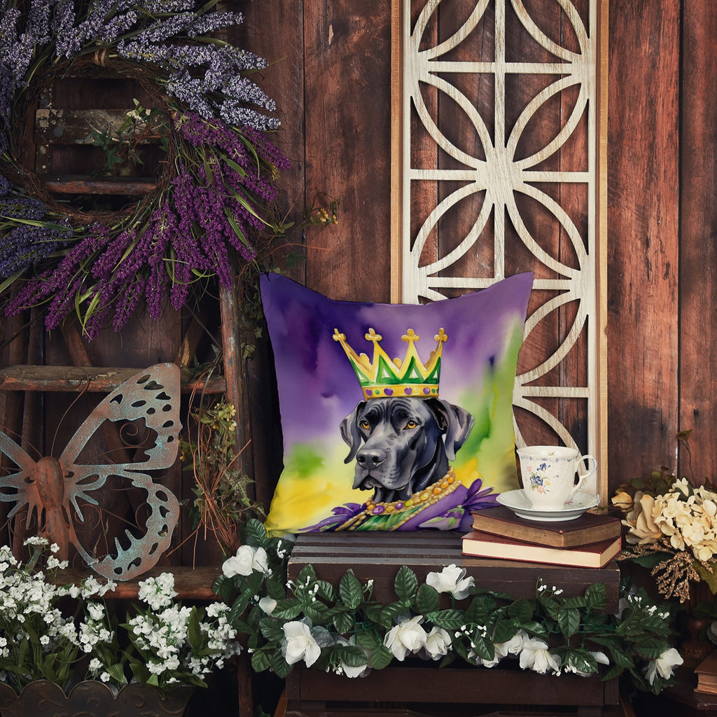 Great Dane King of Mardi Gras Decorative Throw Pillow 18x18 Indoor Outdoor Accent Cushion, Fabric Cover with Insert for Sofa, Bed, Porch & Living Room