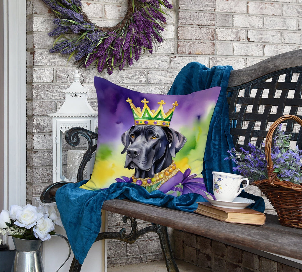 Great Dane King of Mardi Gras Decorative Throw Pillow 18x18 Indoor Outdoor Accent Cushion, Fabric Cover with Insert for Sofa, Bed, Porch & Living Room