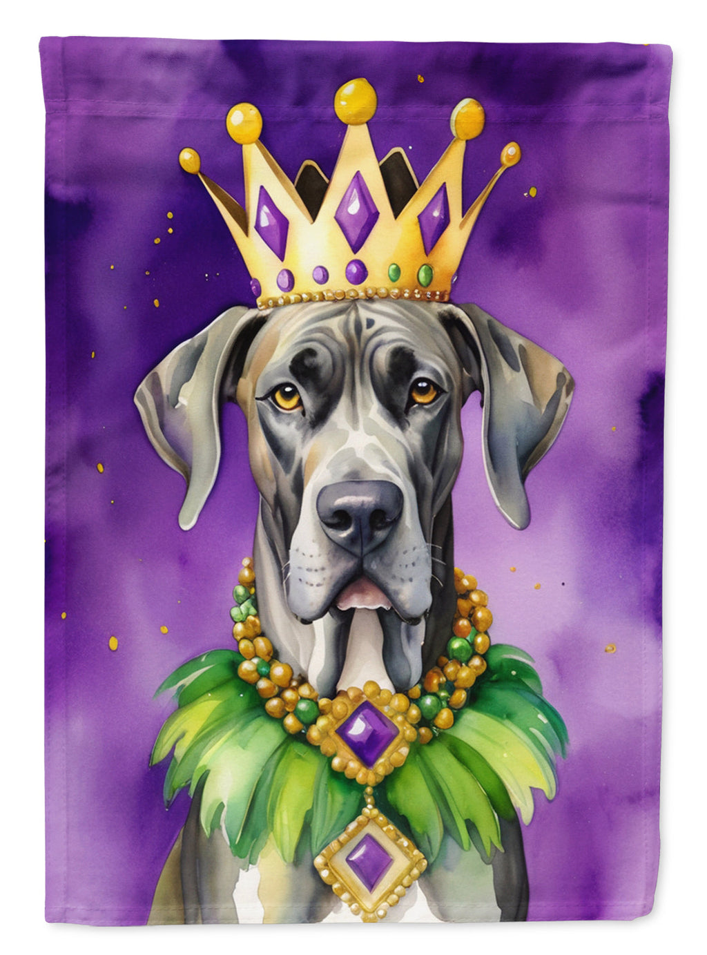 Great Dane King of Mardi Gras House Flag 28x40 Porch Sleeve Pole Decorative Outside Yard Banner Artwork Wall Hanging, Polyester