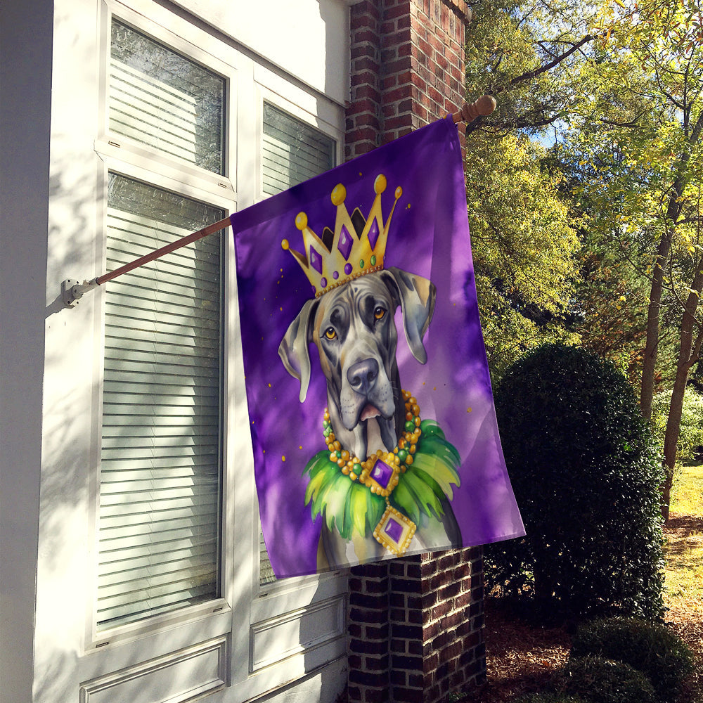 Great Dane King of Mardi Gras House Flag 28x40 Porch Sleeve Pole Decorative Outside Yard Banner Artwork Wall Hanging, Polyester