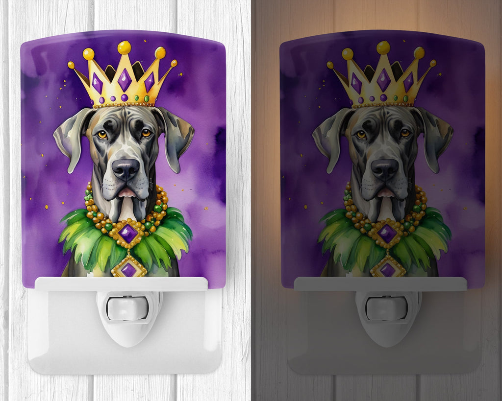 Great Dane King of Mardi Gras Ceramic Night Light Compact, UL-Certified, Ideal for Bedroom, Bathroom, Nursery, Hallway, Kitchen, 6x4x3, Multicolor