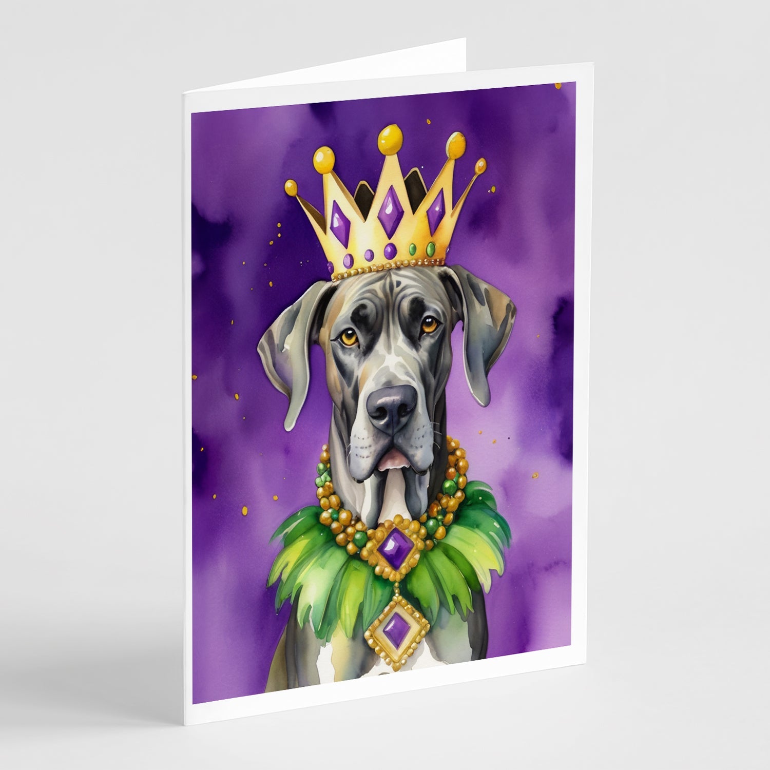 Great Dane King of Mardi Gras Greeting Cards Pack of 8 Blank Cards with Envelopes Whimsical A7 Size 5x7