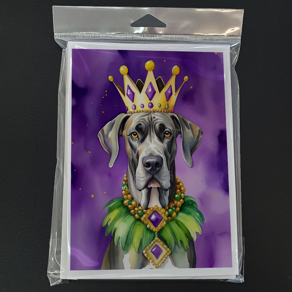 Great Dane King of Mardi Gras Greeting Cards Pack of 8 Blank Cards with Envelopes Whimsical A7 Size 5x7