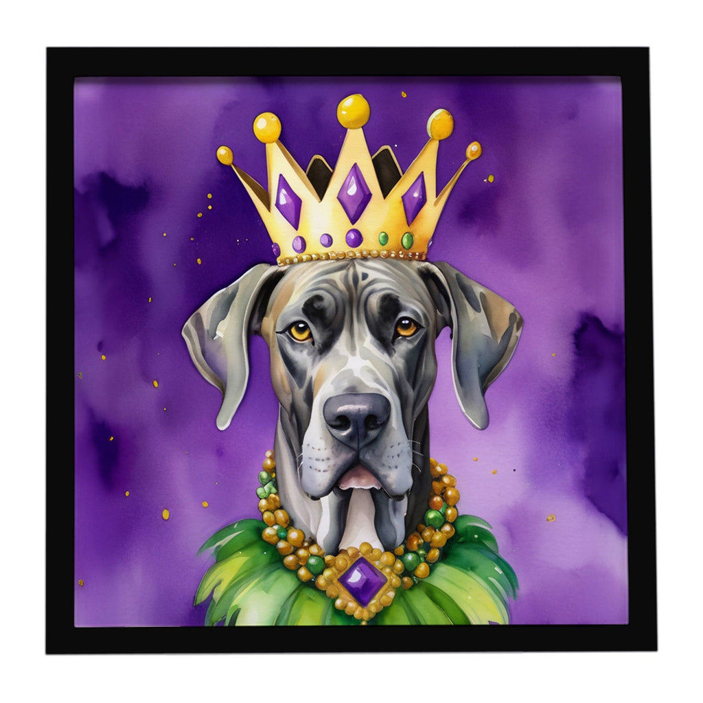 Great Dane King of Mardi Gras Framed Metal Print Bathroom, Kitchen, Office, Home Decor Wall Art Ready to Hang, Square, 8X8