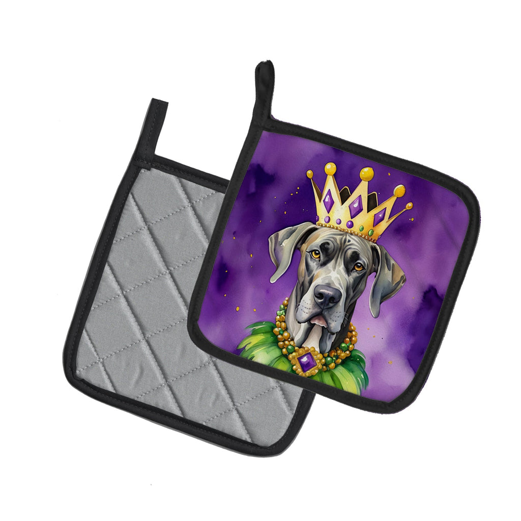 Great Dane King of Mardi Gras Pot Holder Set of 2 Heat Resistant Quilted Hot Pads 7.5 x 7.5 Inch, Insulated Kitchen Trivets for Cooking & Baking