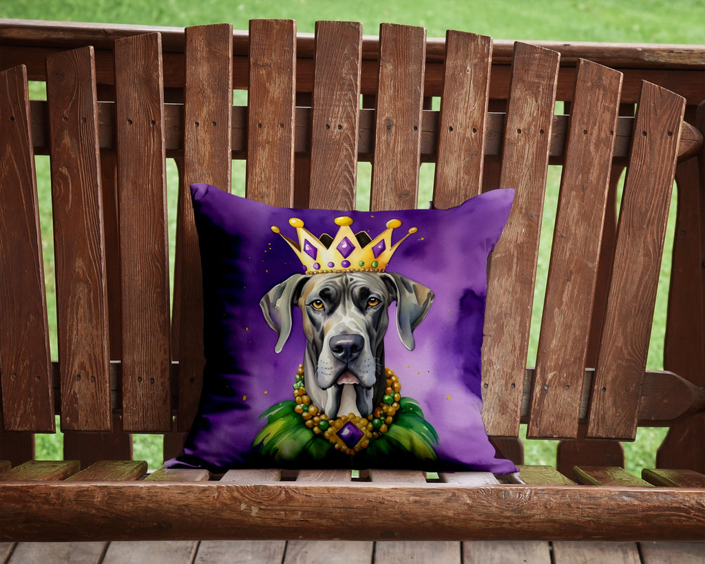 Great Dane King of Mardi Gras Decorative Throw Pillow 14x14 Indoor Outdoor Accent Cushion, Fabric Cover with Insert for Sofa, Bed, Porch & Living Room