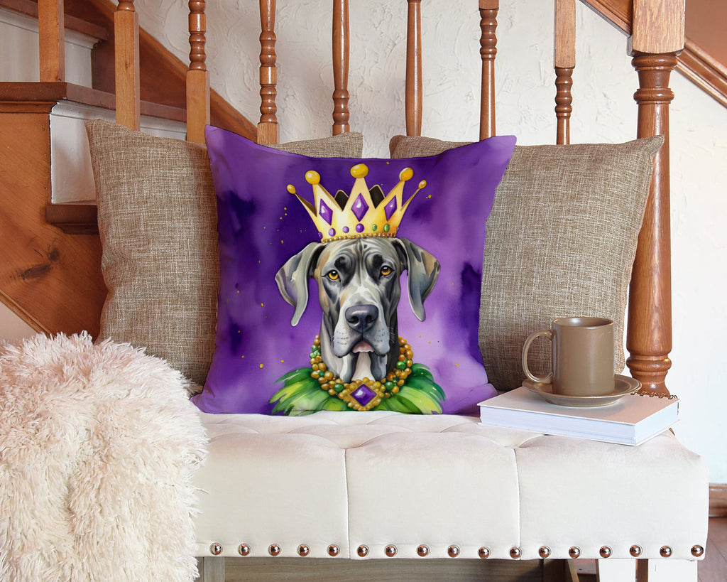 Great Dane King of Mardi Gras Decorative Throw Pillow 14x14 Indoor Outdoor Accent Cushion, Fabric Cover with Insert for Sofa, Bed, Porch & Living Room