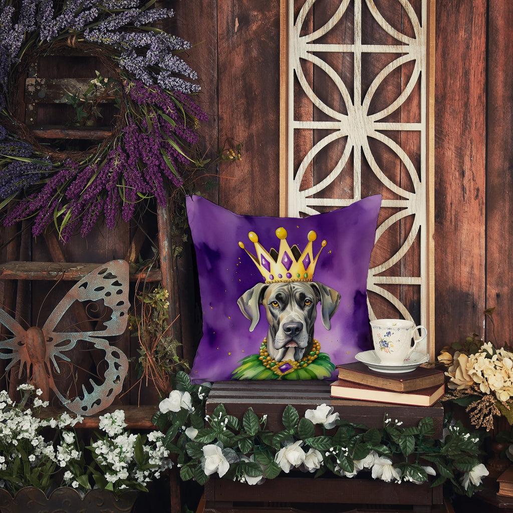 Great Dane King of Mardi Gras Decorative Throw Pillow 14x14 Indoor Outdoor Accent Cushion, Fabric Cover with Insert for Sofa, Bed, Porch & Living Room