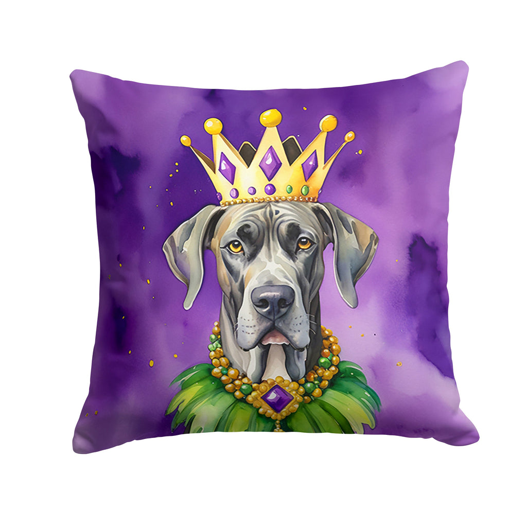 Great Dane King of Mardi Gras Decorative Throw Pillow 18x18 Indoor Outdoor Accent Cushion, Fabric Cover with Insert for Sofa, Bed, Porch & Living Room