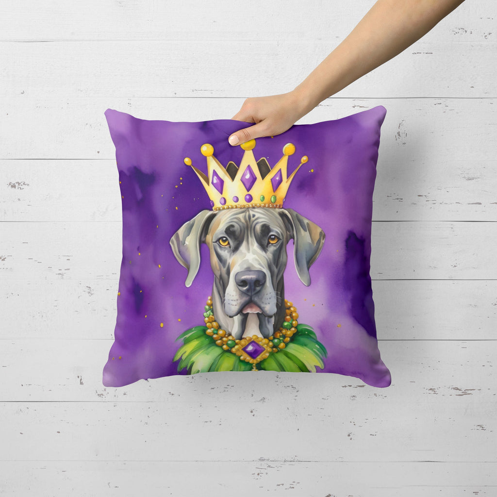 Great Dane King of Mardi Gras Decorative Throw Pillow 18x18 Indoor Outdoor Accent Cushion, Fabric Cover with Insert for Sofa, Bed, Porch & Living Room