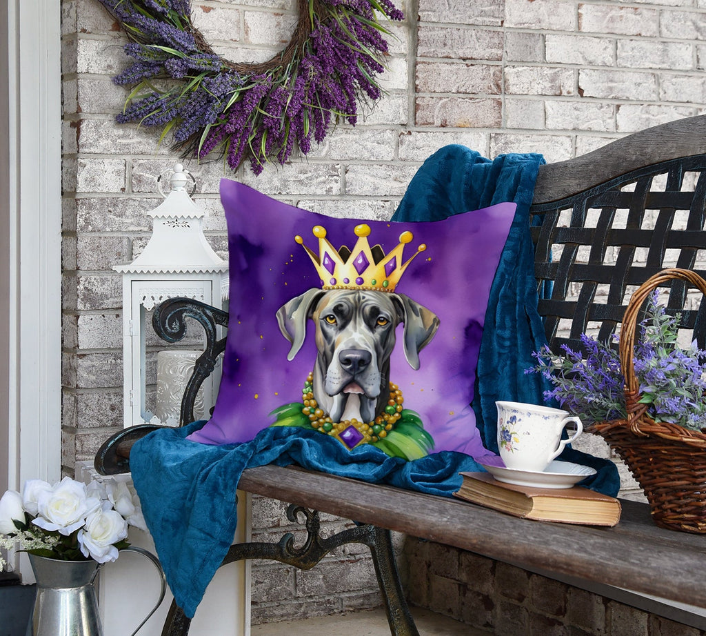 Great Dane King of Mardi Gras Decorative Throw Pillow 18x18 Indoor Outdoor Accent Cushion, Fabric Cover with Insert for Sofa, Bed, Porch & Living Room