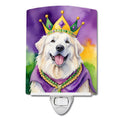 Great Pyrenees King of Mardi Gras Ceramic Night Light Compact, UL-Certified, Ideal for Bedroom, Bathroom, Nursery, Hallway, Kitchen, 6x4x3, Multicolor