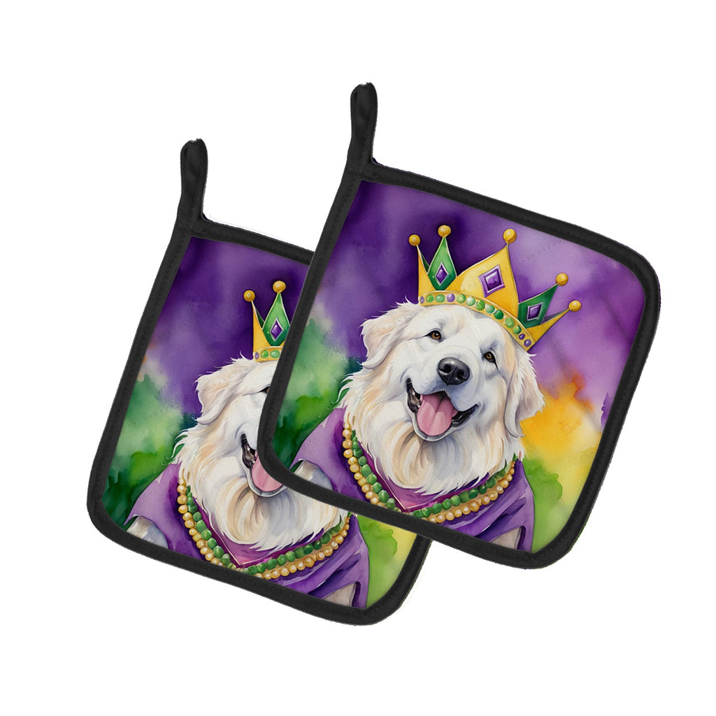 Great Pyrenees King of Mardi Gras Pot Holder Set of 2 Heat Resistant Quilted Hot Pads 7.5 x 7.5 Inch, Insulated Kitchen Trivets for Cooking & Baking