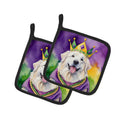 Great Pyrenees King of Mardi Gras Pot Holder Set of 2 Heat Resistant Quilted Hot Pads 7.5 x 7.5 Inch, Insulated Kitchen Trivets for Cooking & Baking