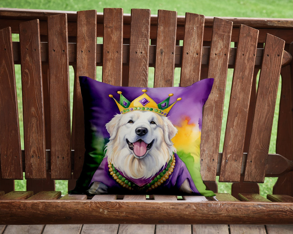 Great Pyrenees King of Mardi Gras Decorative Throw Pillow 14x14 Indoor Outdoor Accent Cushion, Fabric Cover with Insert for Sofa, Bed, Porch & Living Room