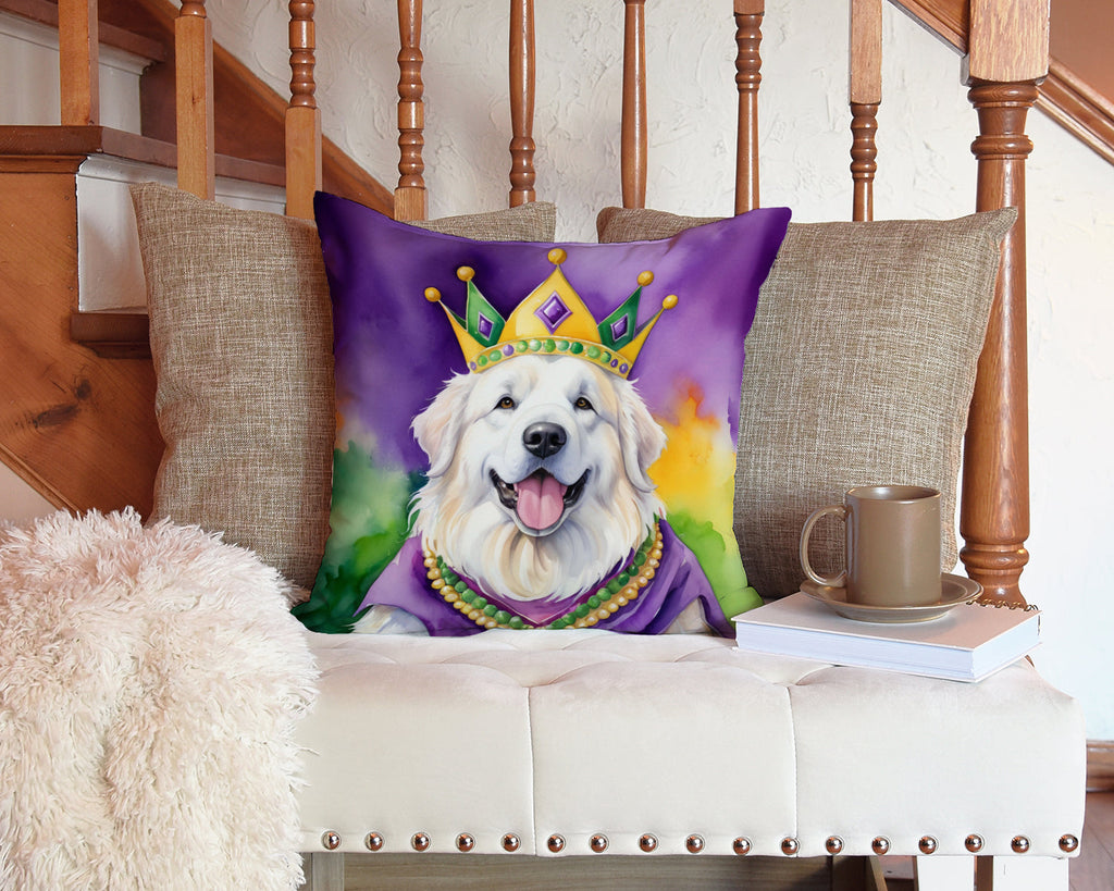 Great Pyrenees King of Mardi Gras Decorative Throw Pillow 14x14 Indoor Outdoor Accent Cushion, Fabric Cover with Insert for Sofa, Bed, Porch & Living Room