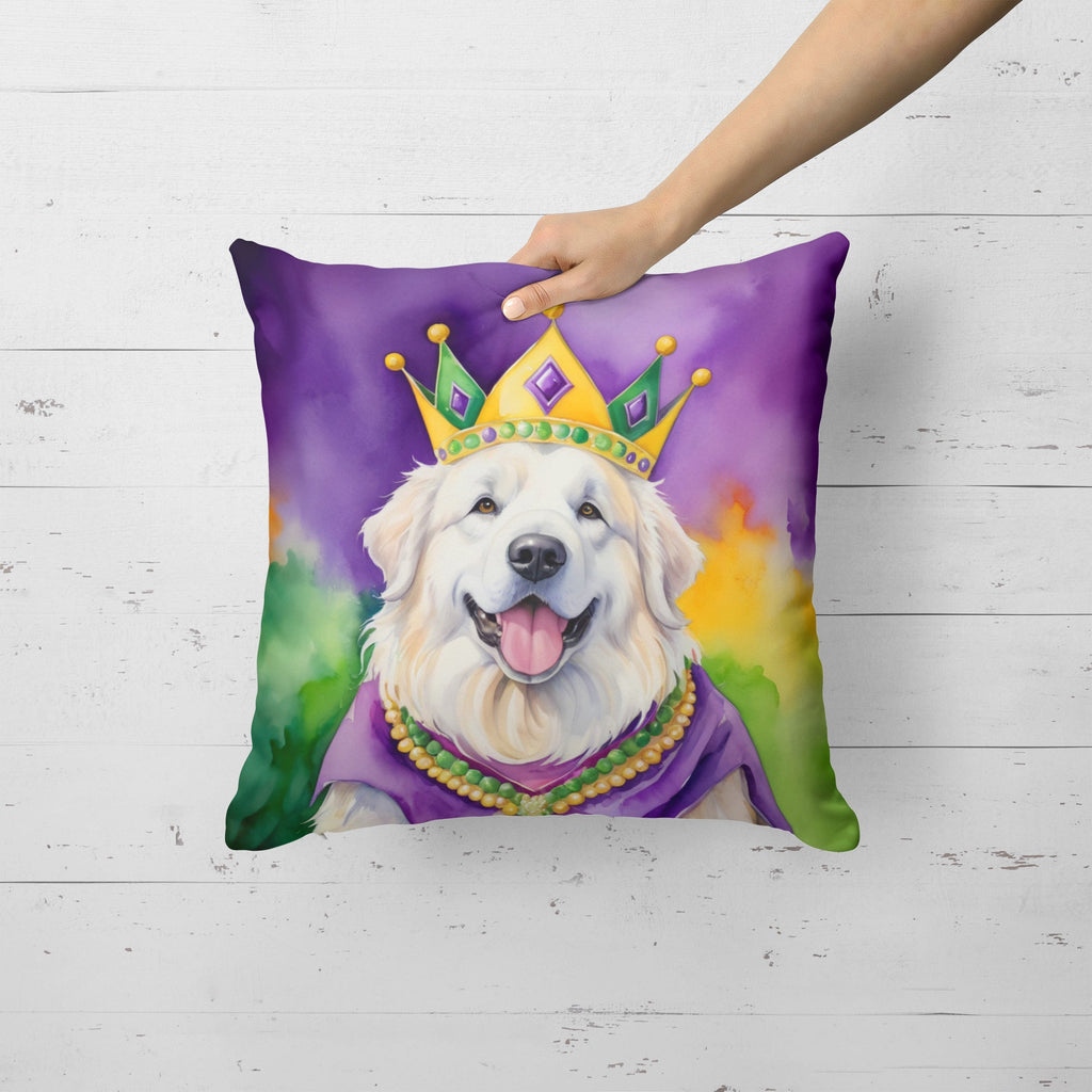 Great Pyrenees King of Mardi Gras Decorative Throw Pillow 18x18 Indoor Outdoor Accent Cushion, Fabric Cover with Insert for Sofa, Bed, Porch & Living Room