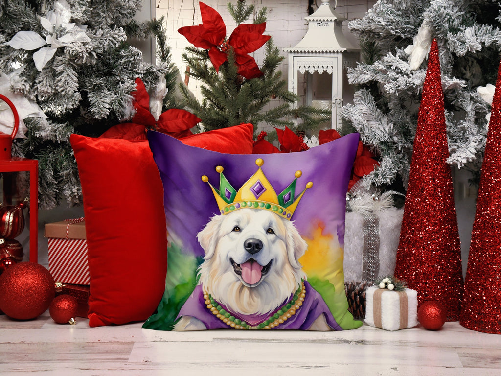 Great Pyrenees King of Mardi Gras Decorative Throw Pillow 18x18 Indoor Outdoor Accent Cushion, Fabric Cover with Insert for Sofa, Bed, Porch & Living Room
