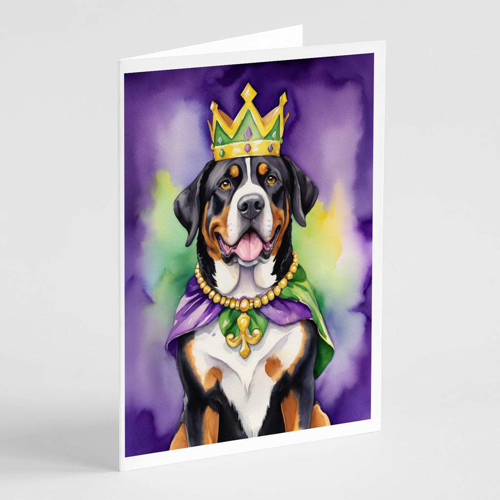 Greater Swiss Mountain Dog King of Mardi Gras Greeting Cards Pack of 8 Blank Cards with Envelopes Whimsical A7 Size 5x7