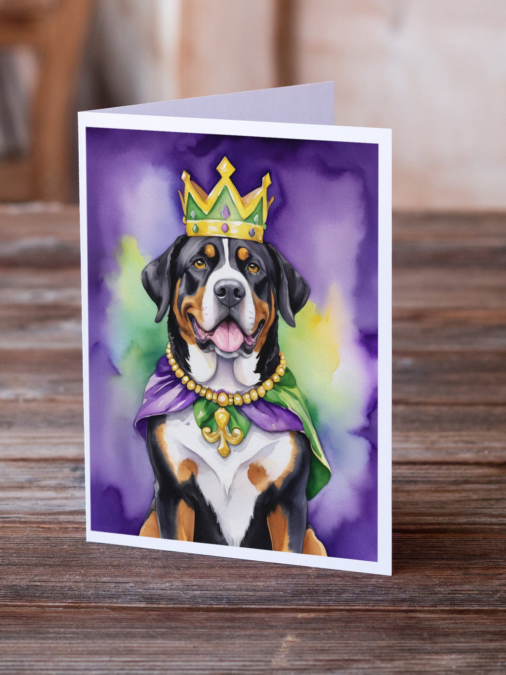 Greater Swiss Mountain Dog King of Mardi Gras Greeting Cards Pack of 8 Blank Cards with Envelopes Whimsical A7 Size 5x7