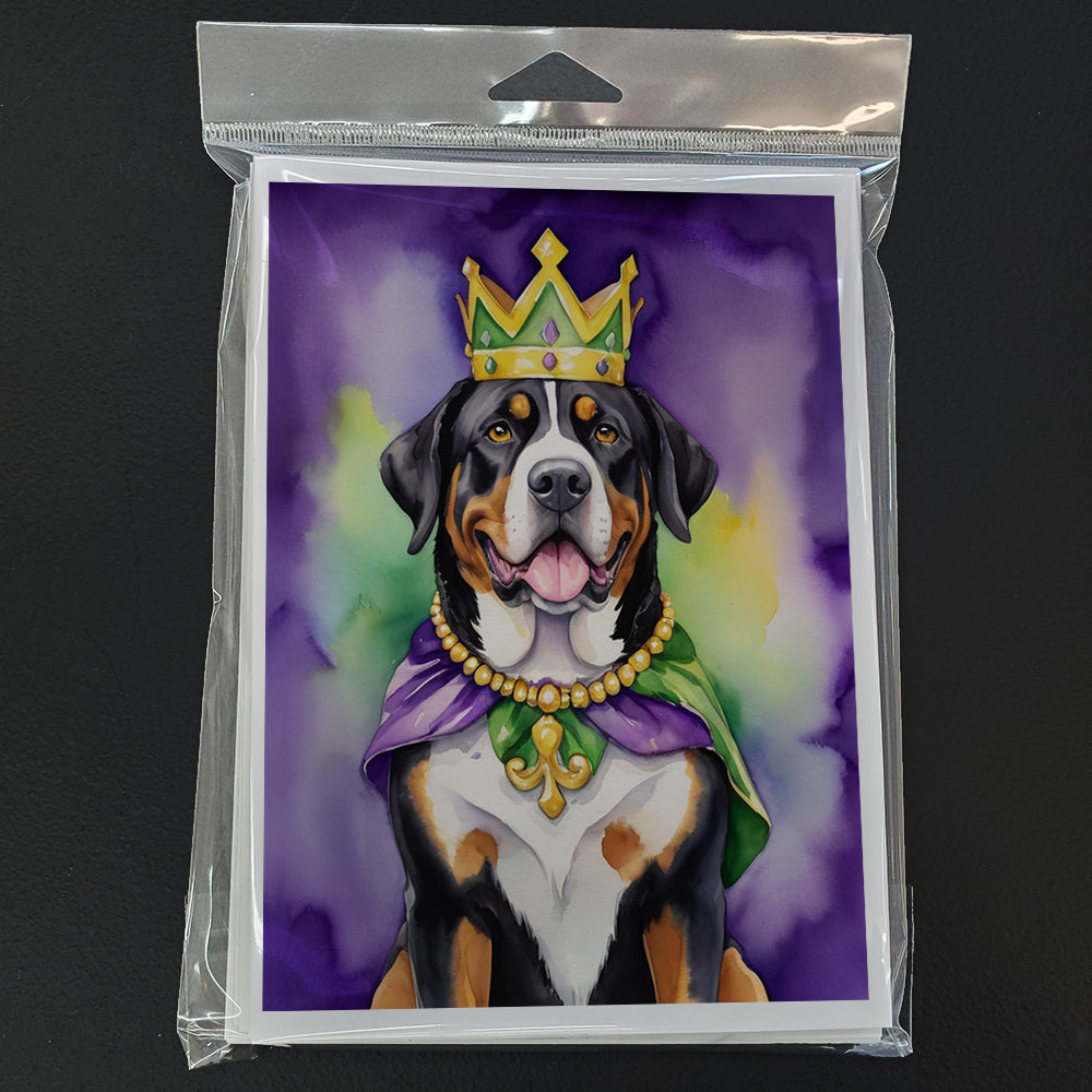 Greater Swiss Mountain Dog King of Mardi Gras Greeting Cards Pack of 8 Blank Cards with Envelopes Whimsical A7 Size 5x7