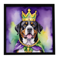 Greater Swiss Mountain Dog King of Mardi Gras Framed Metal Print Bathroom, Kitchen, Office, Home Decor Wall Art Ready to Hang, Square, 8X8