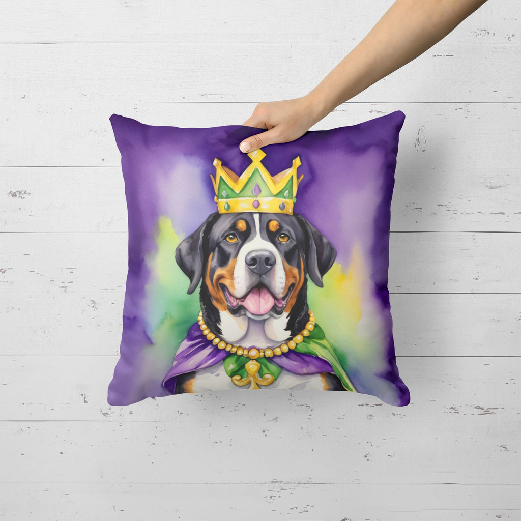 Greater Swiss Mountain Dog King of Mardi Gras Decorative Throw Pillow 18x18 Indoor Outdoor Accent Cushion, Fabric Cover with Insert for Sofa, Bed, Porch & Living Room