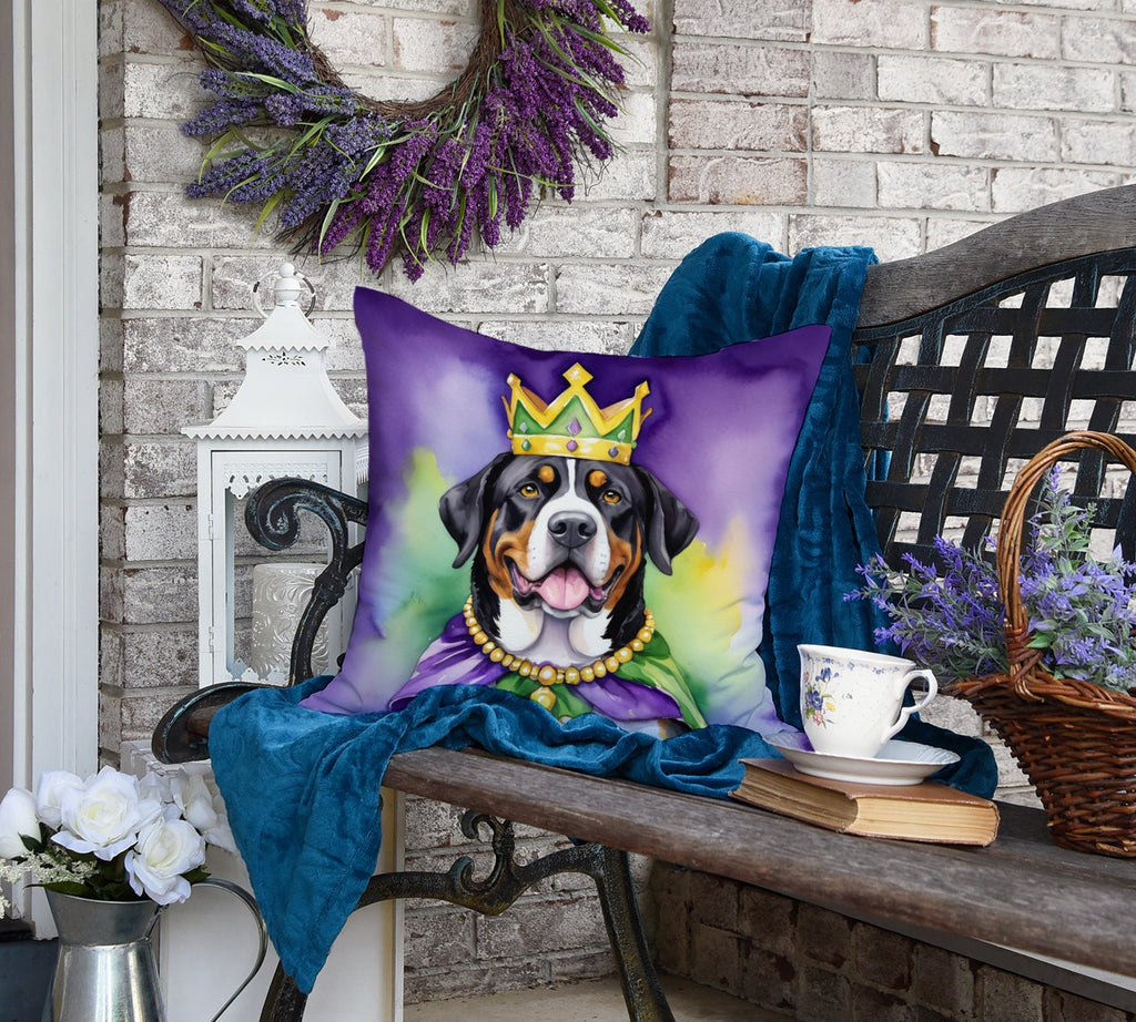 Greater Swiss Mountain Dog King of Mardi Gras Decorative Throw Pillow 18x18 Indoor Outdoor Accent Cushion, Fabric Cover with Insert for Sofa, Bed, Porch & Living Room