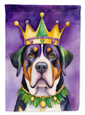 Greater Swiss Mountain Dog King of Mardi Gras House Flag 28x40 Porch Sleeve Pole Decorative Outside Yard Banner Artwork Wall Hanging, Polyester