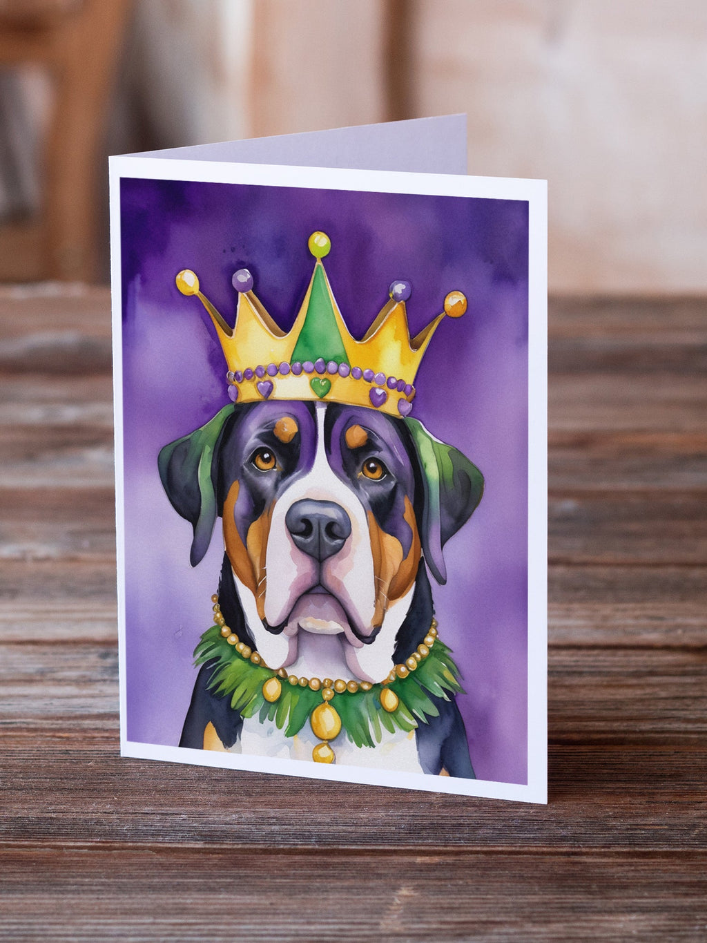 Greater Swiss Mountain Dog King of Mardi Gras Greeting Cards Pack of 8 Blank Cards with Envelopes Whimsical A7 Size 5x7