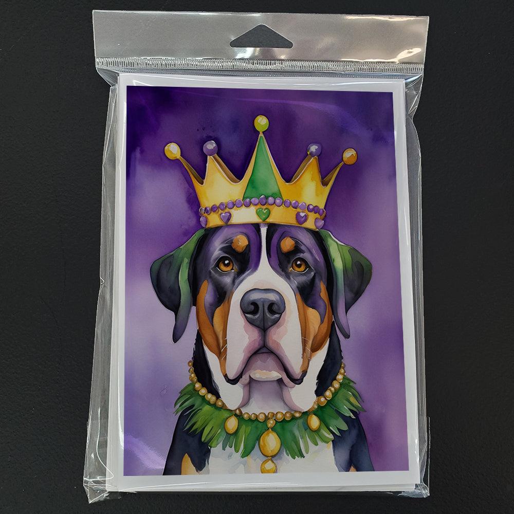 Greater Swiss Mountain Dog King of Mardi Gras Greeting Cards Pack of 8 Blank Cards with Envelopes Whimsical A7 Size 5x7