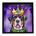 Greater Swiss Mountain Dog King of Mardi Gras Framed Metal Print Bathroom, Kitchen, Office, Home Decor Wall Art Ready to Hang, Square, 8X8