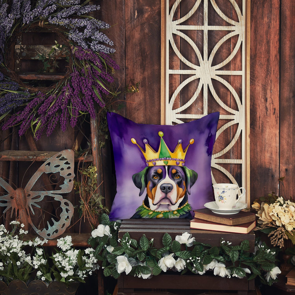 Greater Swiss Mountain Dog King of Mardi Gras Decorative Throw Pillow 18x18 Indoor Outdoor Accent Cushion, Fabric Cover with Insert for Sofa, Bed, Porch & Living Room