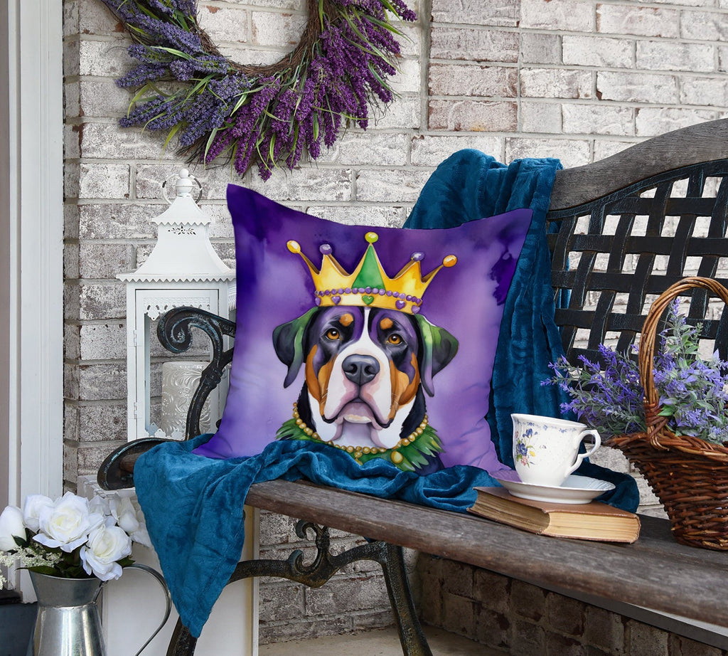 Greater Swiss Mountain Dog King of Mardi Gras Decorative Throw Pillow 18x18 Indoor Outdoor Accent Cushion, Fabric Cover with Insert for Sofa, Bed, Porch & Living Room