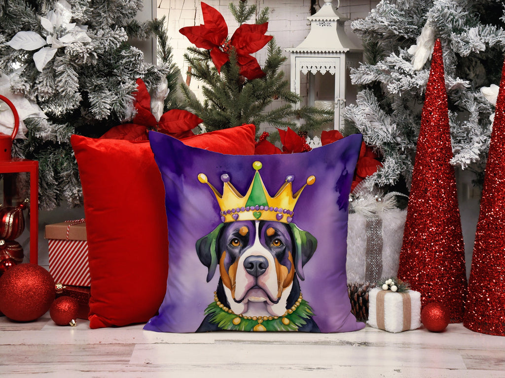 Greater Swiss Mountain Dog King of Mardi Gras Decorative Throw Pillow 18x18 Indoor Outdoor Accent Cushion, Fabric Cover with Insert for Sofa, Bed, Porch & Living Room